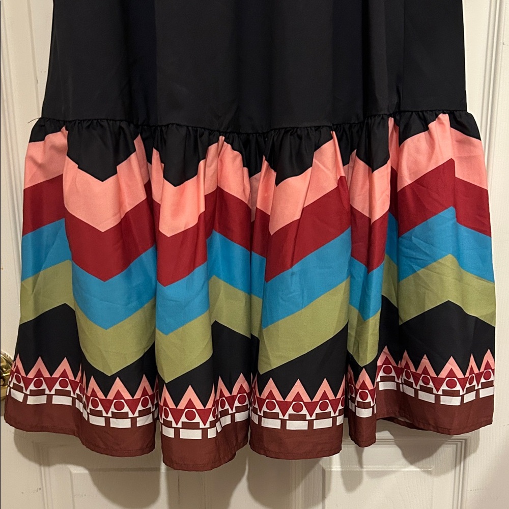 Black Multicolored Vibrant Chevron Patterned Midi… - image 5